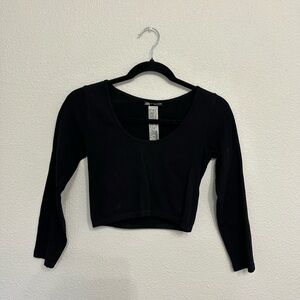 Zara Black Ribbed Long Sleeve Crop Top